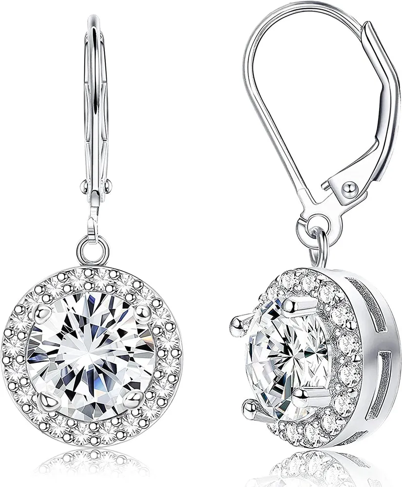 925 Sterling Silber Halo Leverback Dangle Ohrringe mit 5A Cubic Zirkonia Hochzeitsjubiläum Dangle Drop Ohrringe verschmückt