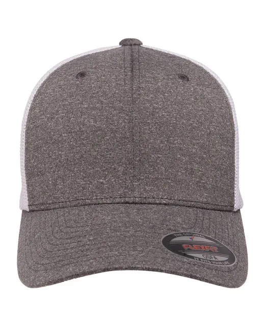Erwachsene Poly Mélange Stretch Mesh Cap - DRK HEATHER / BLK - OS