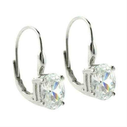 Sterling Silver Prong Set Simulierte Diamant cz Oval LeverBack Lever Back Ohrringe