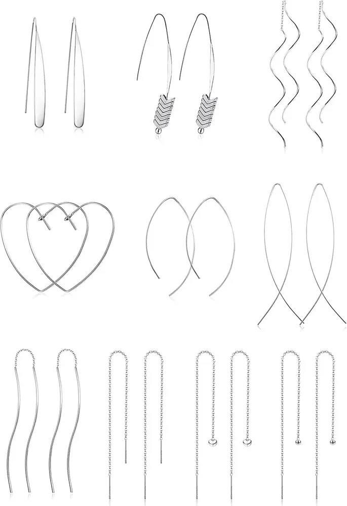 4-10 Paare Rostless Threader Ohrringe für Frauen Teen Girls Simple Long Chain Climbers Ohrring CZ Crystal Wave Ohr Cuff Crawler Ohrringe Set