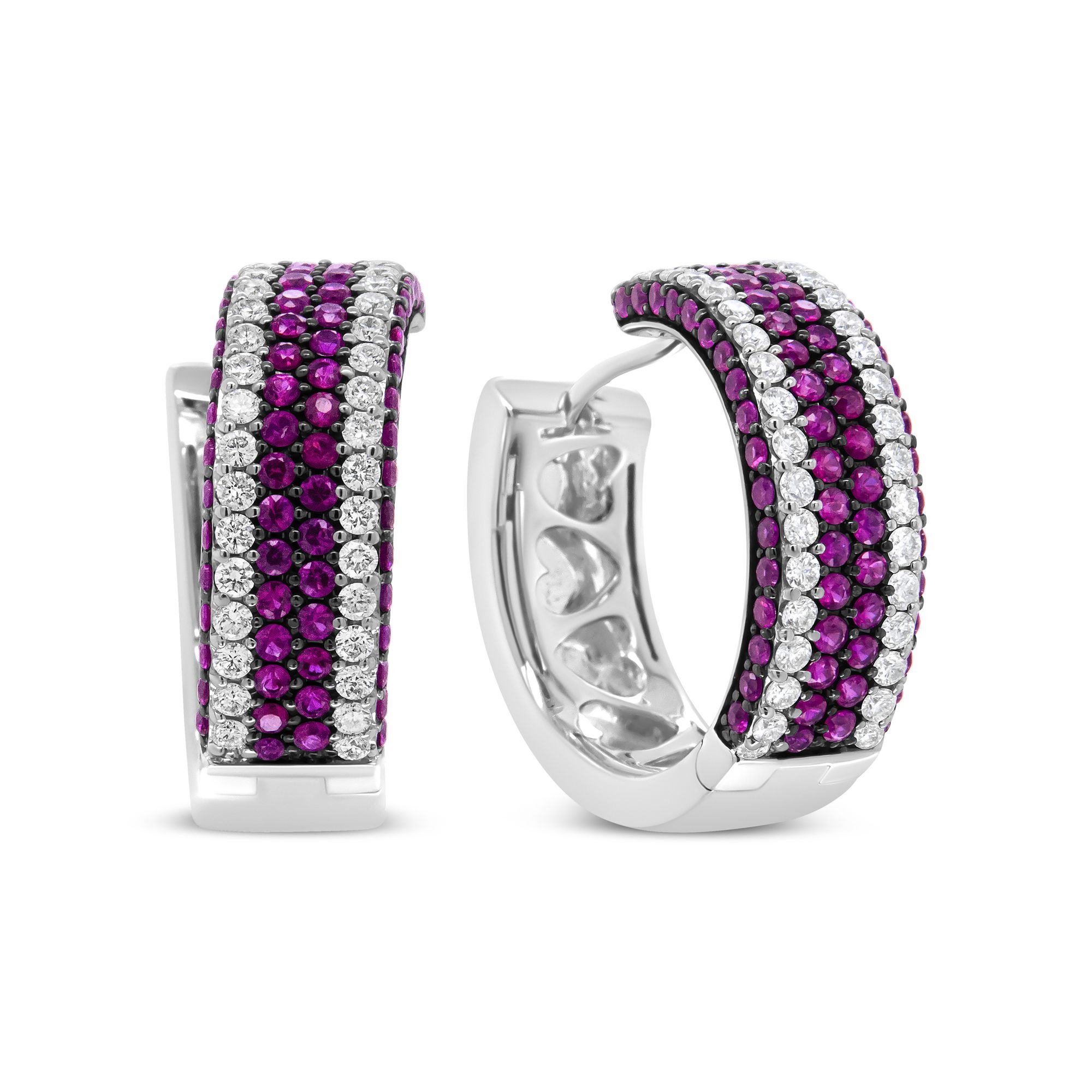 18K Weißgold 1 7 / 8 Cttw Diamant und 1mm Round Red Ruby Open Swish Hoop Ohrringe (F-G - Farbe, VS1 - VS2 Klarheit)