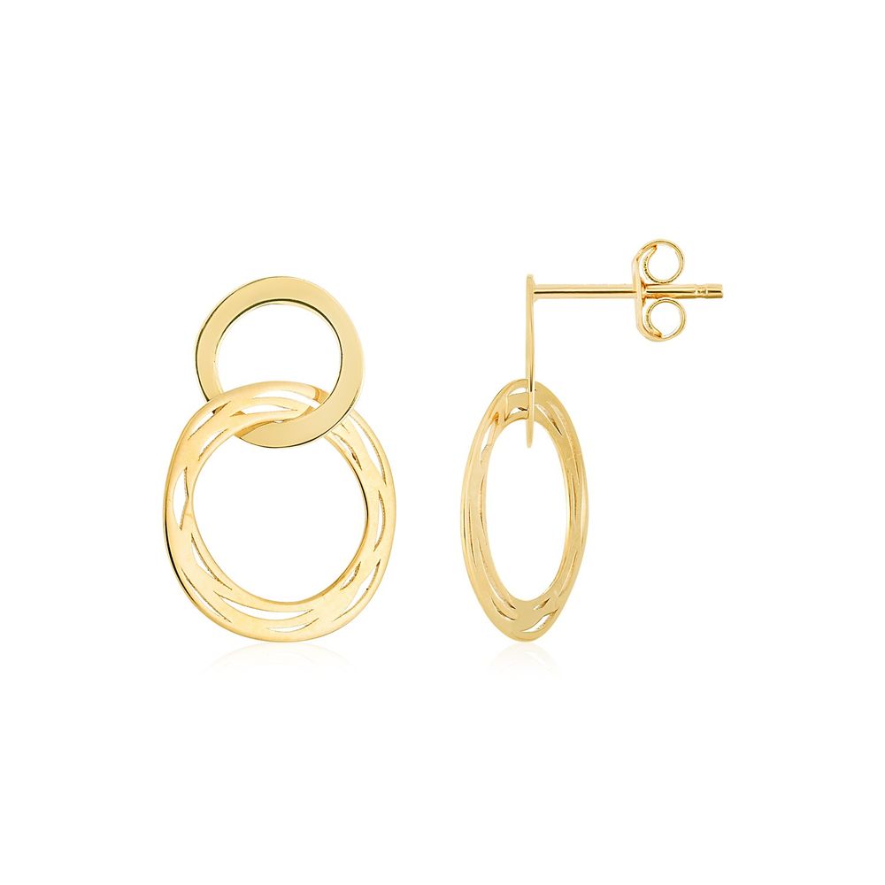 14K Gelbgold Linked Double Circle Cutout Ohrringe