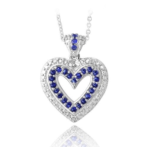 Silberton geschaffen Saphir & Diamant Akzent Open Heart Kette