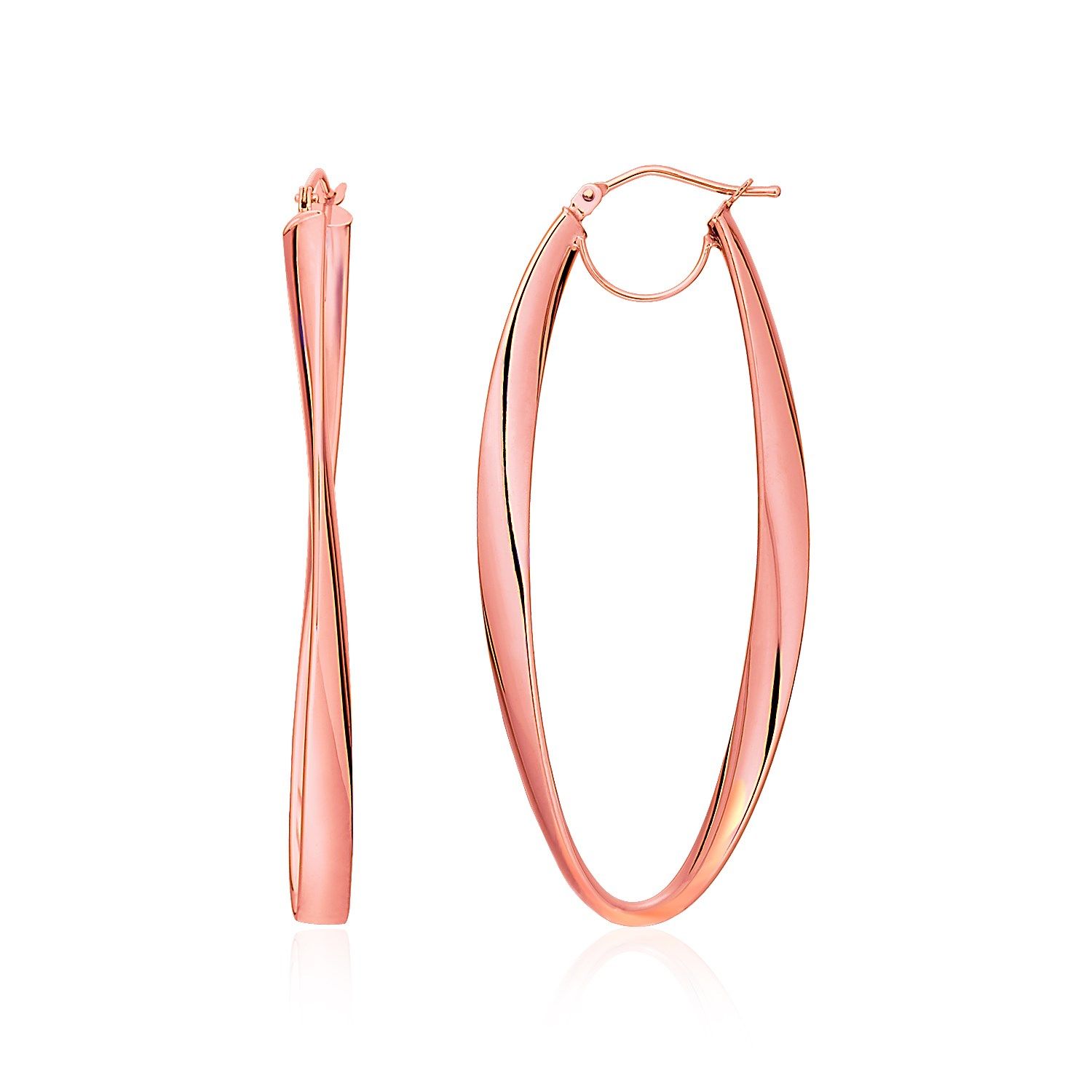 14K Rose Gold Twist Motif Oval Shape Hoop Ohrringe