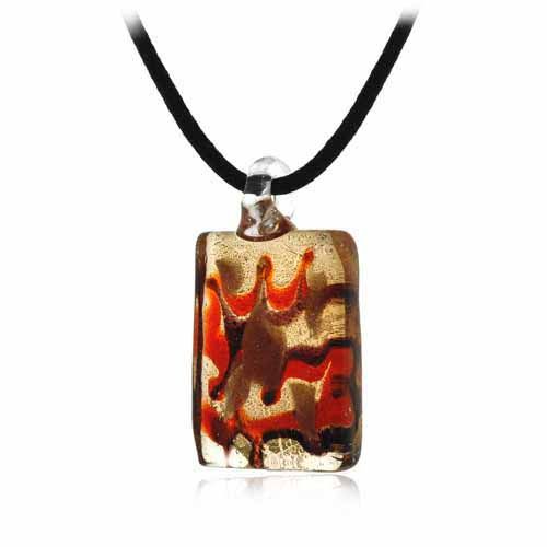 Murano Glas Bronze Farbe Glitter, Orange, Braun Mini Rechteck Seiden Hängel Halskette