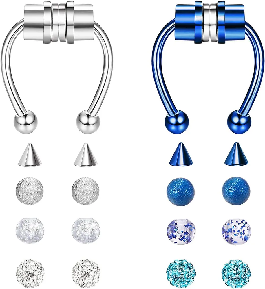 Magnetisches Septum Nasenring Hufeisen Falsche Nasenring Schleife für Frauen Männer 316L Edelstahl Faux Septum Ringe Nicht-Piercing - Clip auf Nasen-Schleife Ringe mit Ersatz