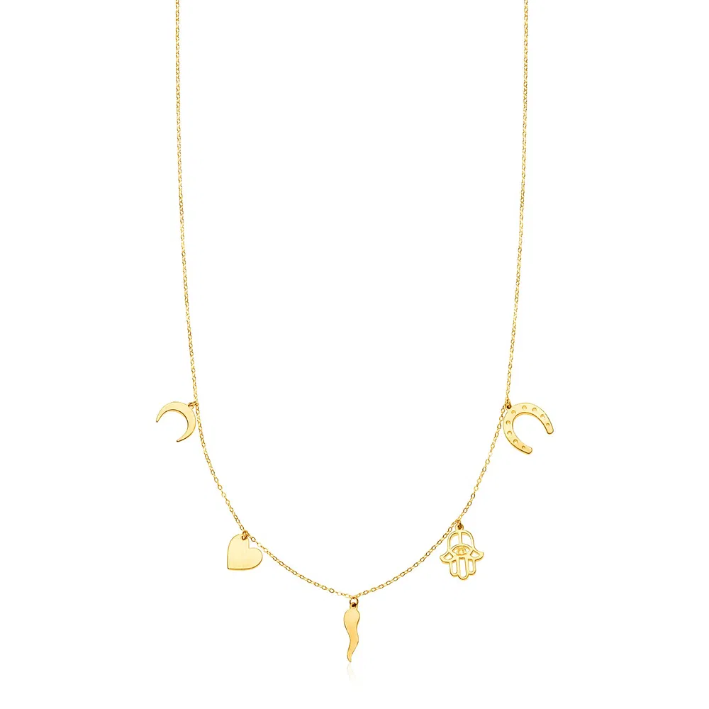 14 Karat gelbes Gold Halskette mit polierten Charms