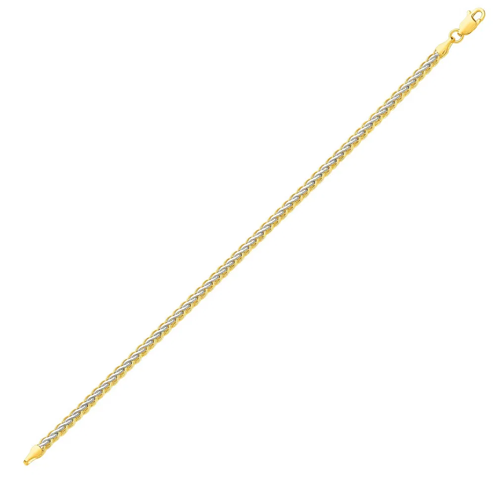 Zwei-Ton Fine Wheat Chain Armband in 10 Karat Gelb und Weiß Gold