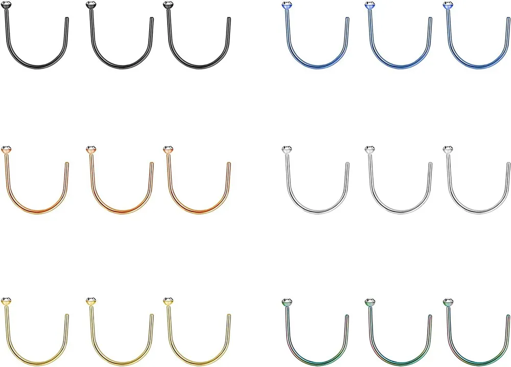 18pcs Edelstahl 20G Half Huggie Hoop Cuff Stud Ohrringe CZ kleine Schleifen Knorpel Mode hypoallergene Piercing Studs für Frauen sensible Ohren