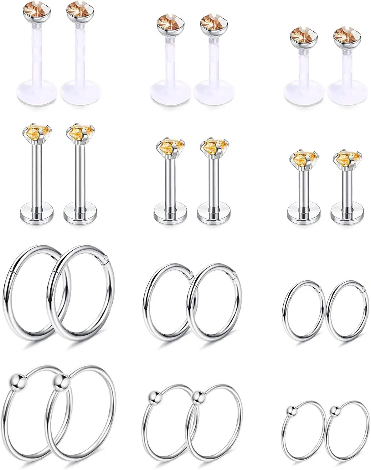 12Paare 16G Lippenringe Edelfeisen Labret Monroe Lippenringe Nagel Knorpel Tragus Helix Ohrringe Studs Ring Medusa Piercing 6MM & 8MM & 10MM
