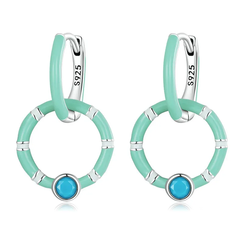 Damen Sterling Silber Türkis Double Hoop Ohrringe