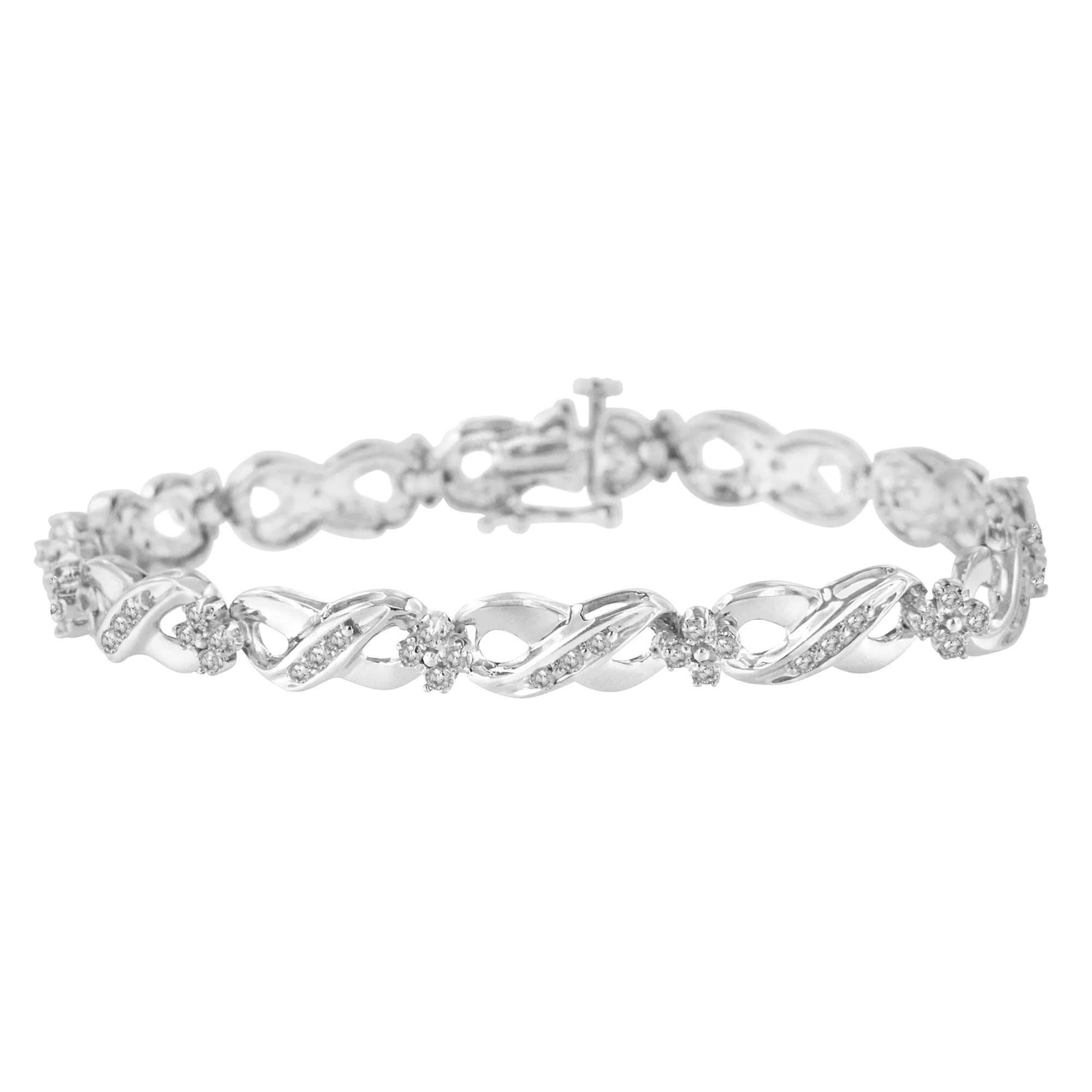 .925 Sterling Silber 1 / 4 cttw Prong Set Rose-Cut Diamond Infinity Link Tennis Armband (I-J Farbe, I2 - I3 Klarheit) - Größe 7