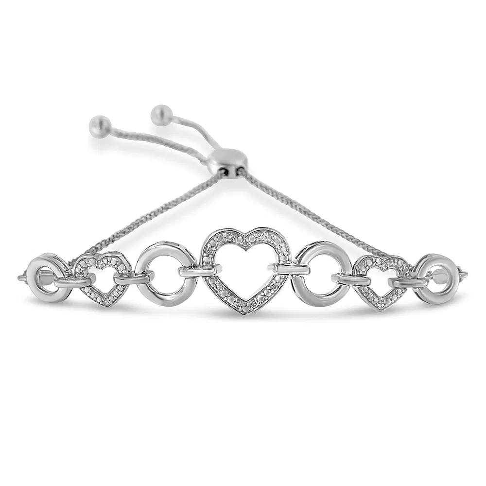 .925 Sterling Silber 1 / 10 Cttw Round-Cut Diamond Heart-Link Adjustable Bolo Armband (H-I Farbe, I2 - I3 Klarheit) - 6