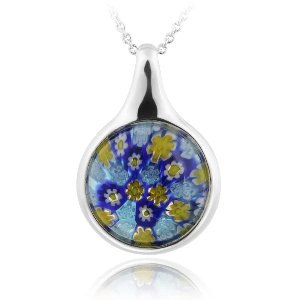 Sterling Silber Blau Millefoiri Glas Round Kette