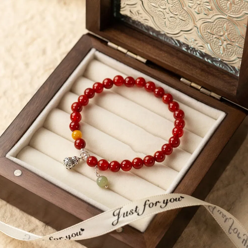 Single-Loop Natural Agate Armband mit Silberkürbis Anhänger