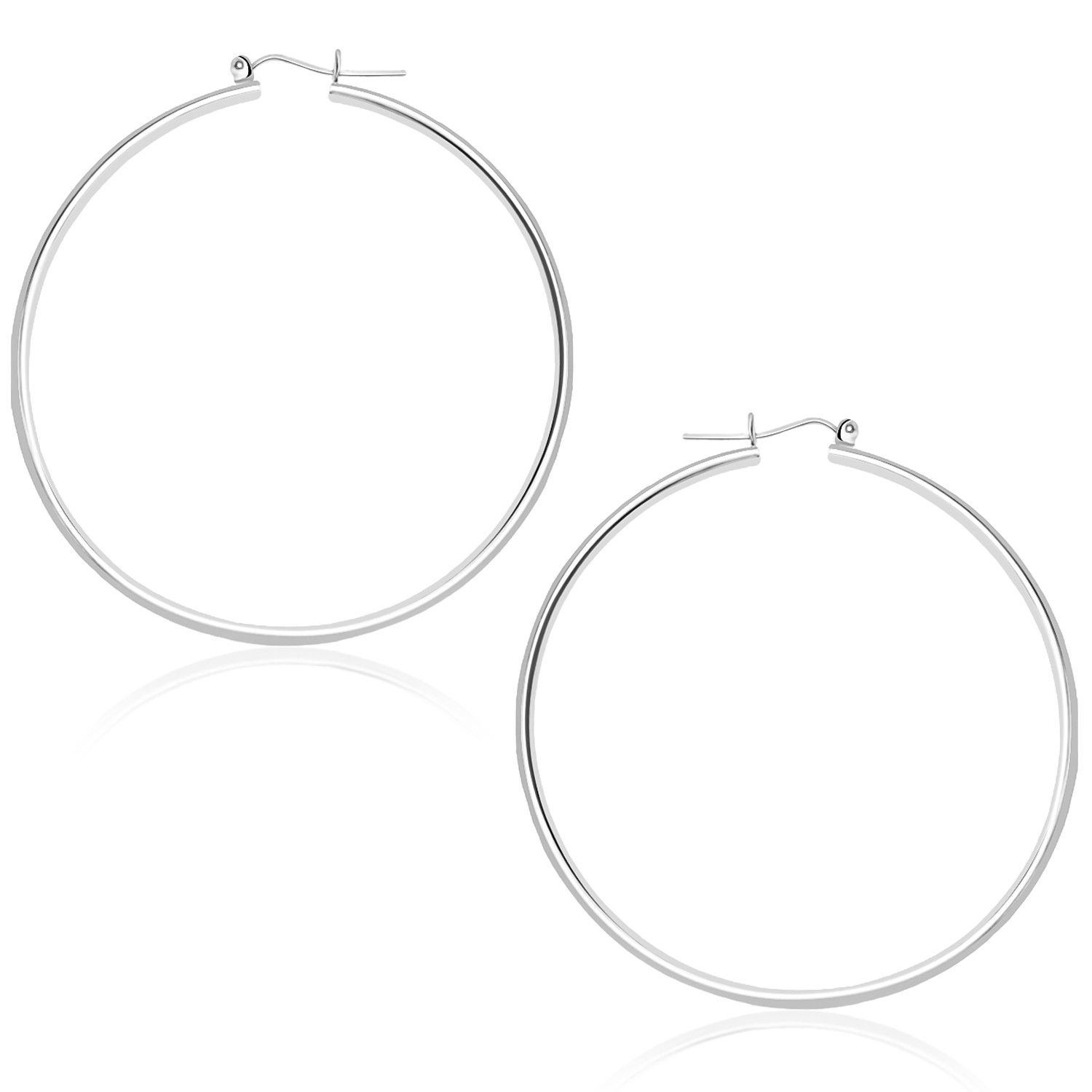14 Karat Weißgold polierte Hoop-Ohrringe (1.5x45mm)