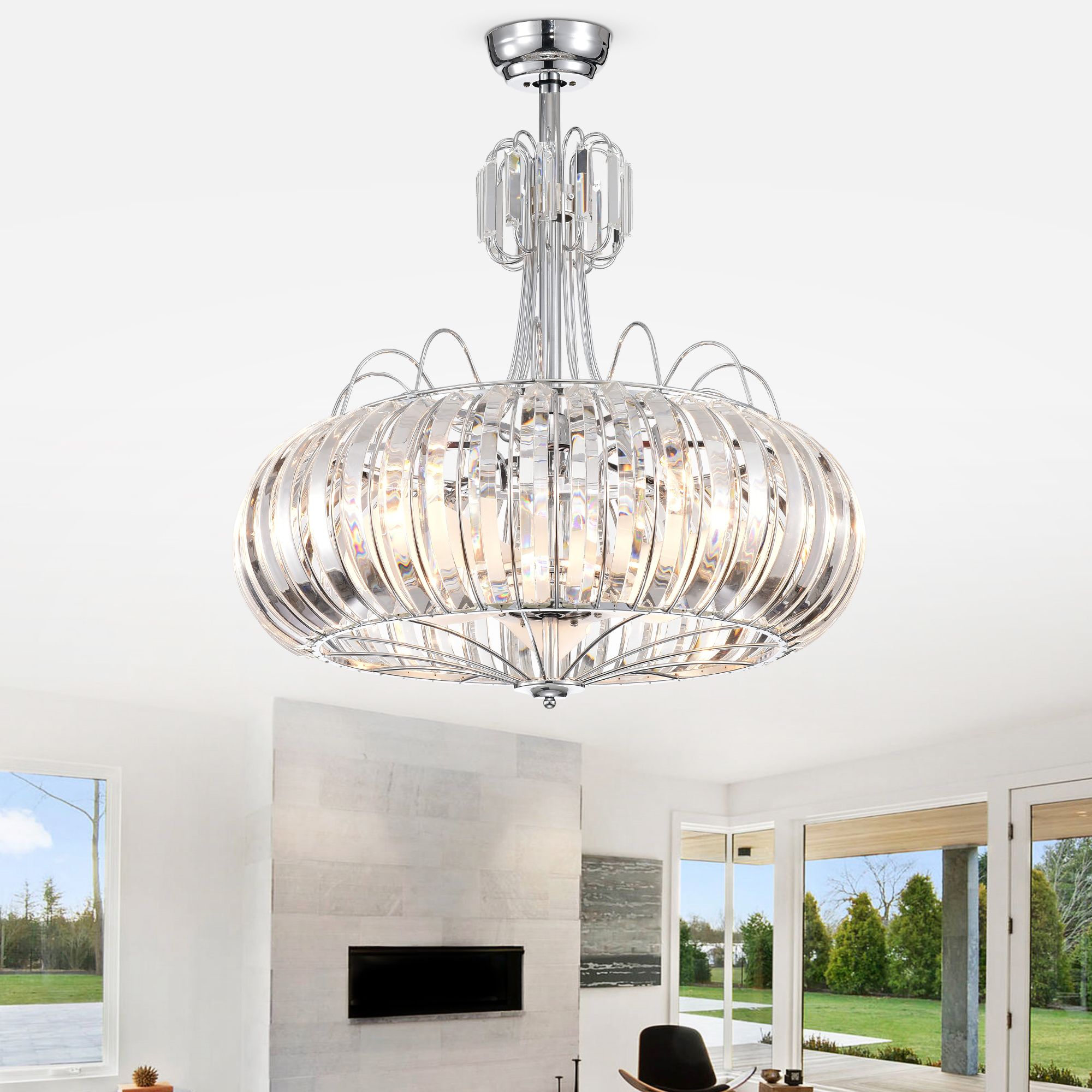 Bellamy Chrome 28 - Zoll 6 - Licht beleuchtet Deckenventilator Kronleuchter mit Kristallschatten