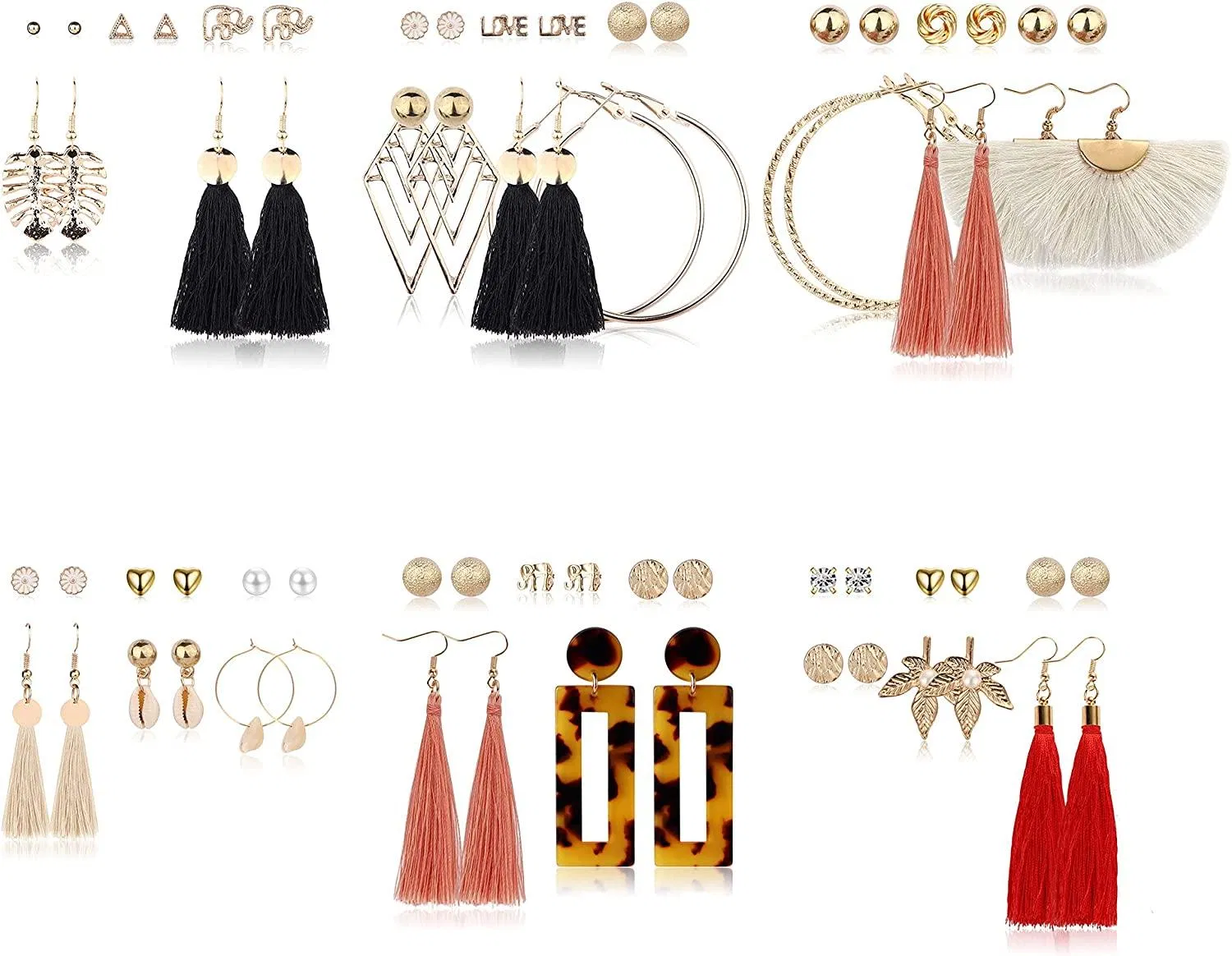 35 Paare Assorted Multiple Ohrringe Set für Frauen Einfache süße Stud Hoops Dangle Tassel Acryl Hit Seashell Ohrringe Pack Pack A