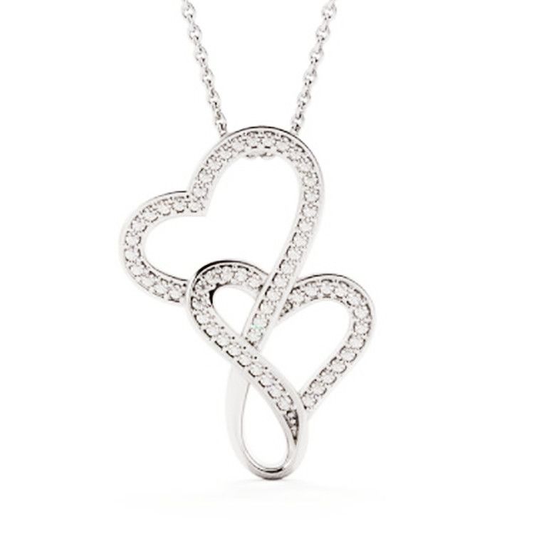 S925 Sterling Silber Doppel Liebe Herzen Halskette