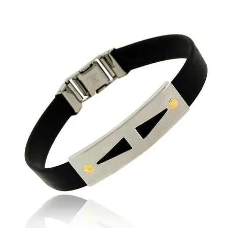 Echtes 18K Gold Gummi Edelstahl Schrauben Mens Armband