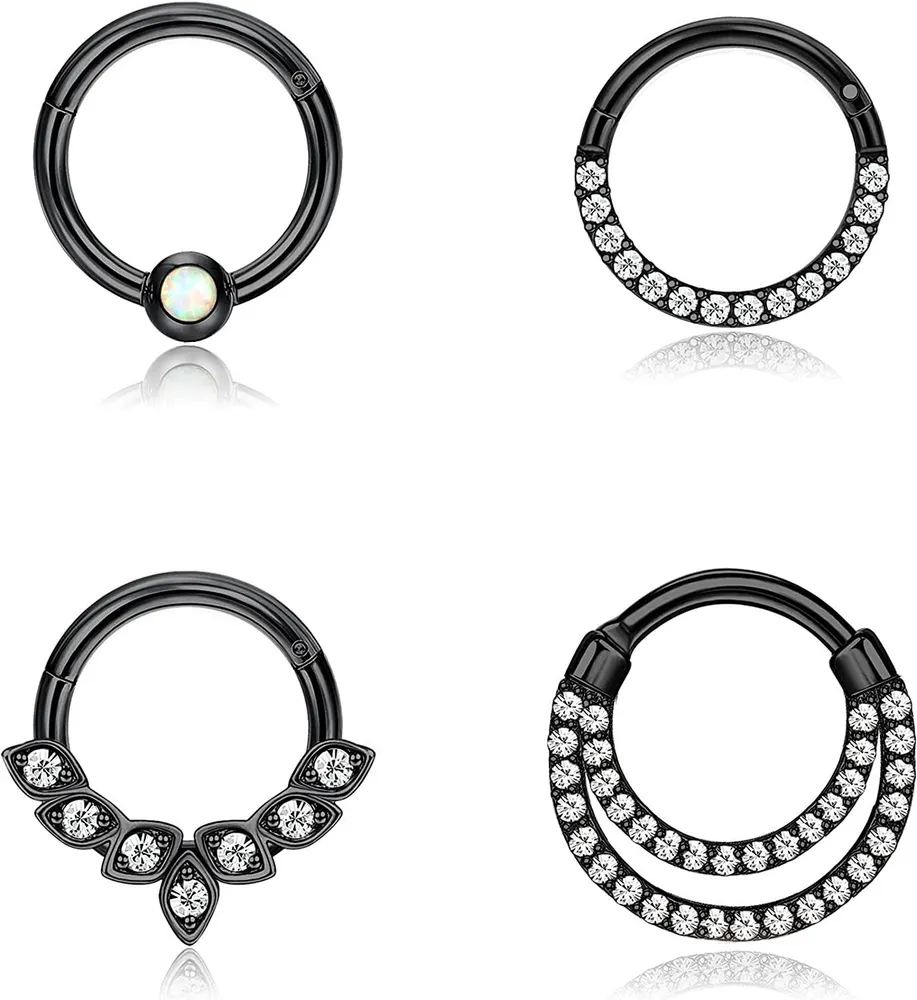 4pcs 16G Nasenringe Hoop Clicker Septum Ringe Hoop Edelstahl Knorpel Helix Tragus Daith Ohrring Hinge Nasen Piercing für Frauen Männer
