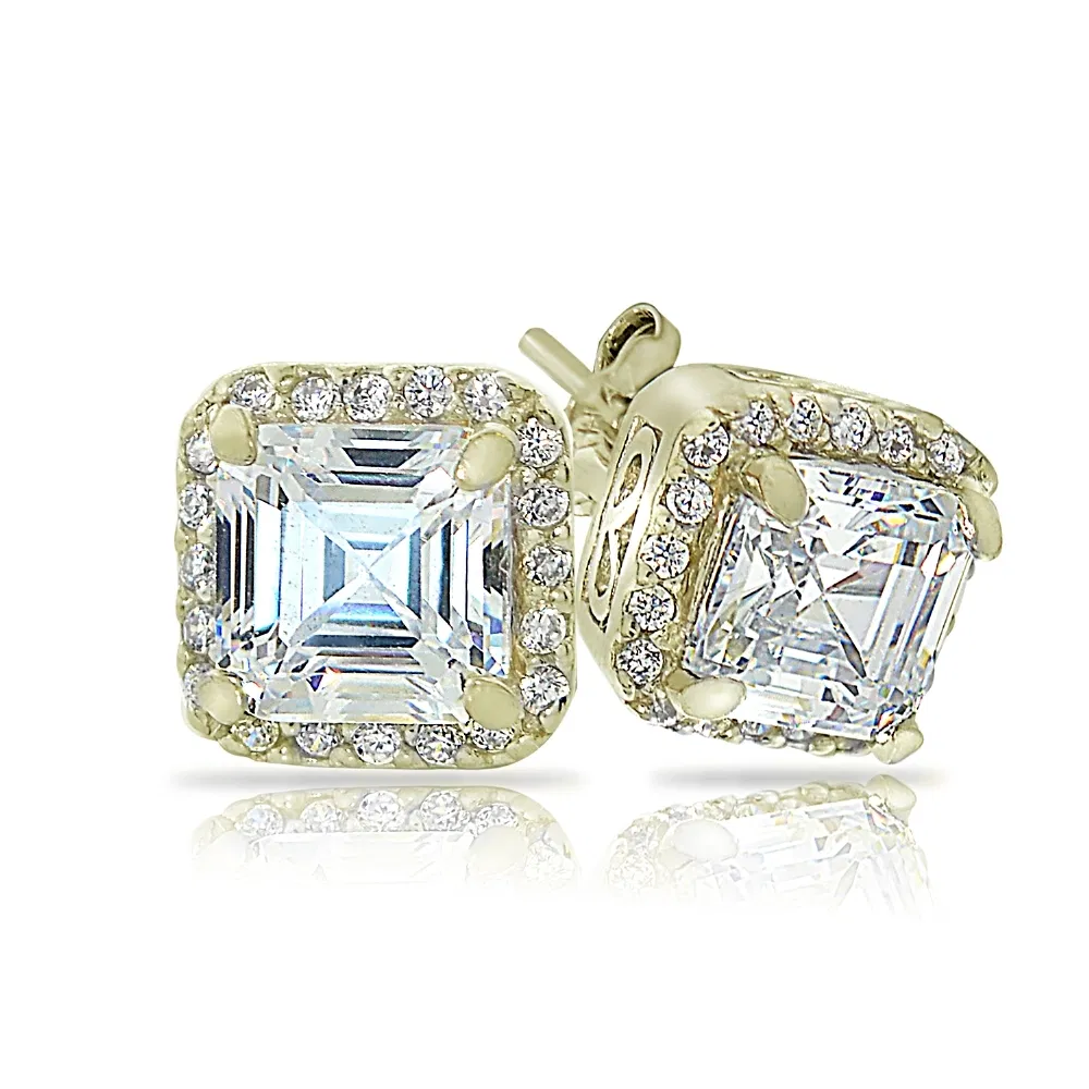 18 Karat Gold über Sterling Silber 3ct Asscher-Cut CZ Stud Ohrringe