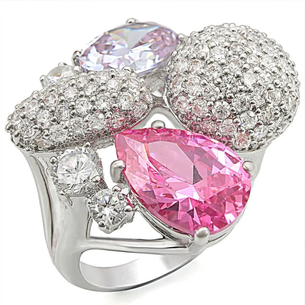1W021 - Rhodium-Messing - Ring mit AAA-Klasse CZ in mehrfarbigen Farben