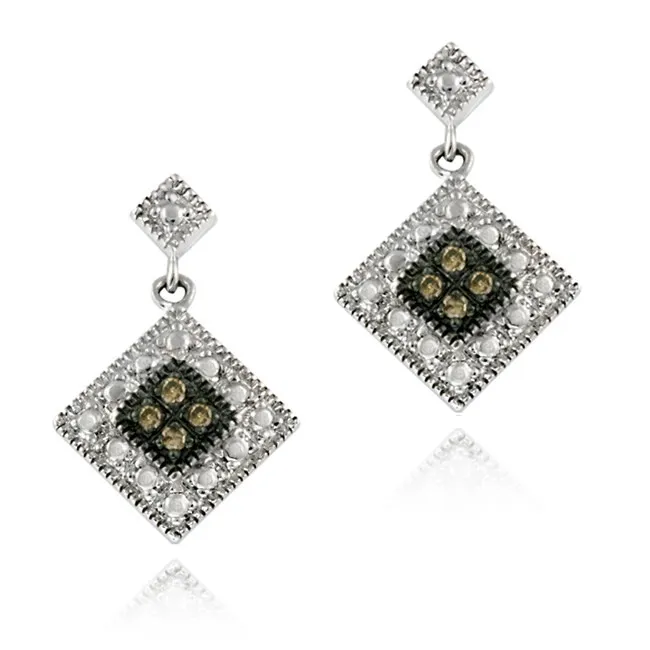 Sterling Silber 1 / 10 ct. TDW Champagner Diamant Dangle Ohrringe
