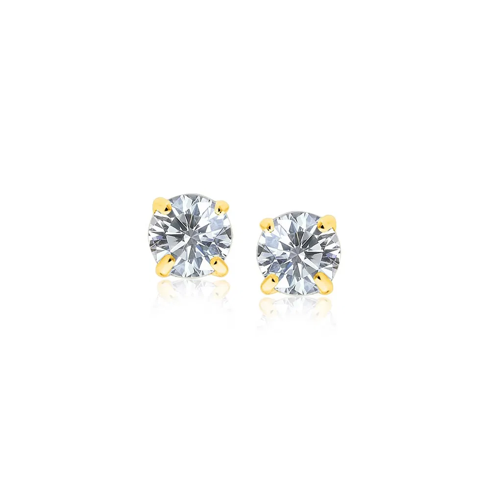 14 Karat Gelbgold Stud Ohrringe mit Weißfarben Facetted Cubic Zirkonia (4mm)