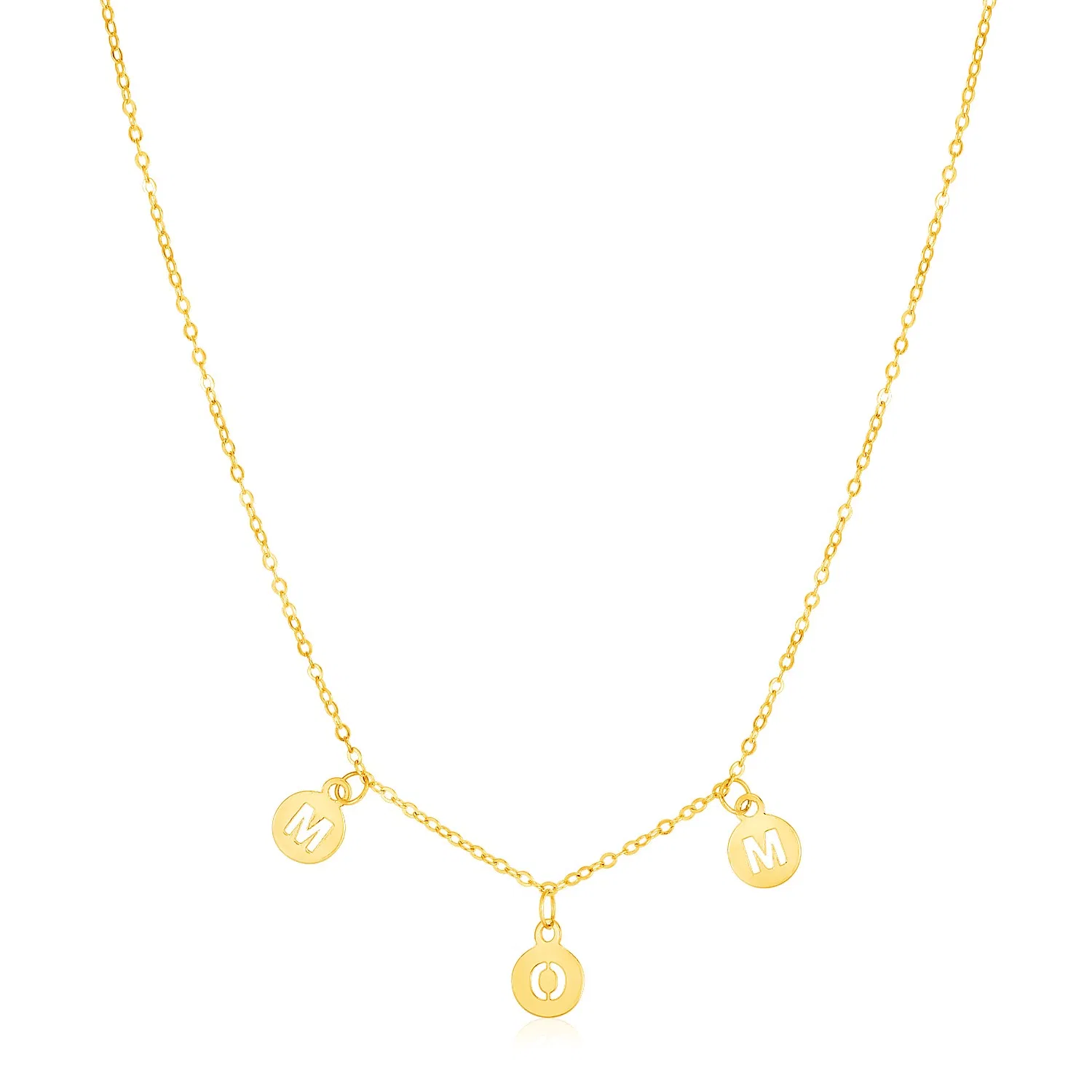14 Karat gelbes Gold Mama Halskette mit Kreis Tropfen
