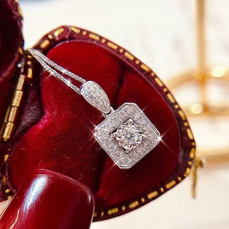 Quadrat Herz Anhänger Zirkon Klavierkette exquisite Ornament Halskette Geburtstag Urlaubsgeschenk Damen Schmuck