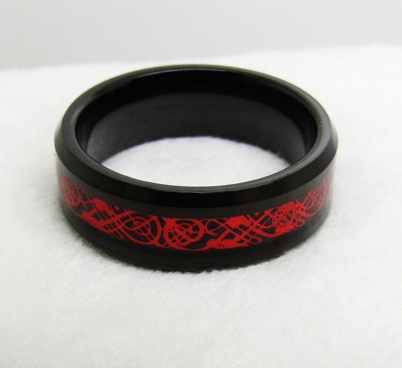 Wolfram-Gold - Ring für Männer Chamfering Electric Black Inlaid Black Red Dragon Mode Popular European And American Schmuck