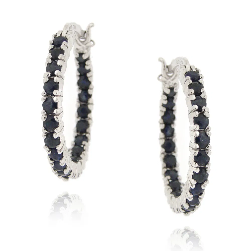 Sterling Silber Inside Out echte Sapphire Hoop Ohrringe