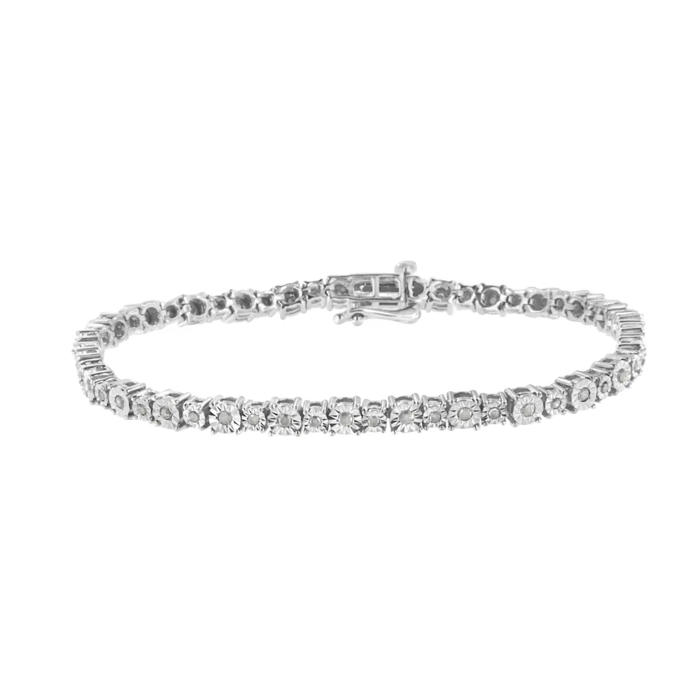 .925 Sterling Silver 1.0 Cttw Miracle-Set Diamond Alternating Graduated Link Tennis Armband (I-J Farbe, I3 Klarheit) - 7,5