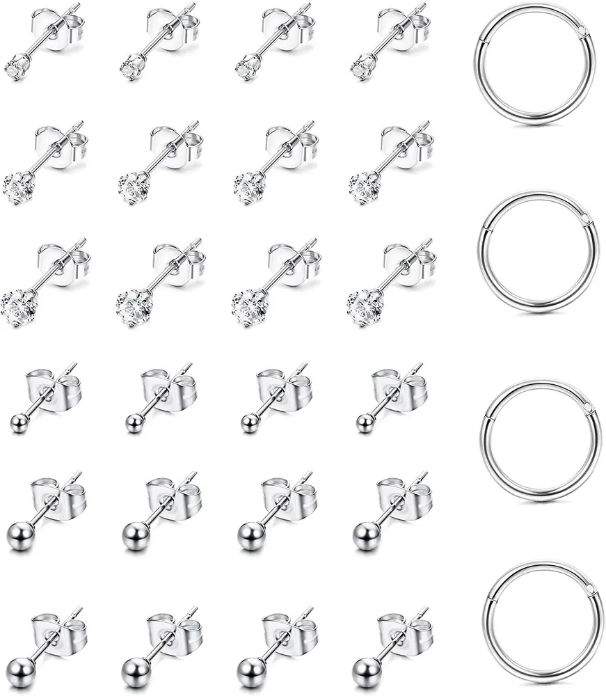 14 Paare Rostless Ohrringe für Männer Frauen Kubik Zirkonia Round Ball Stud Knorpel Hoop Ohrringe Set