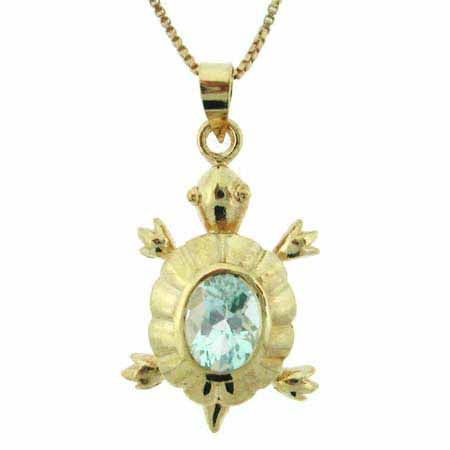 18 Karat Gold über Sterling Silber 1,5 Karat Blau Topaz Schildkröte Anhänger