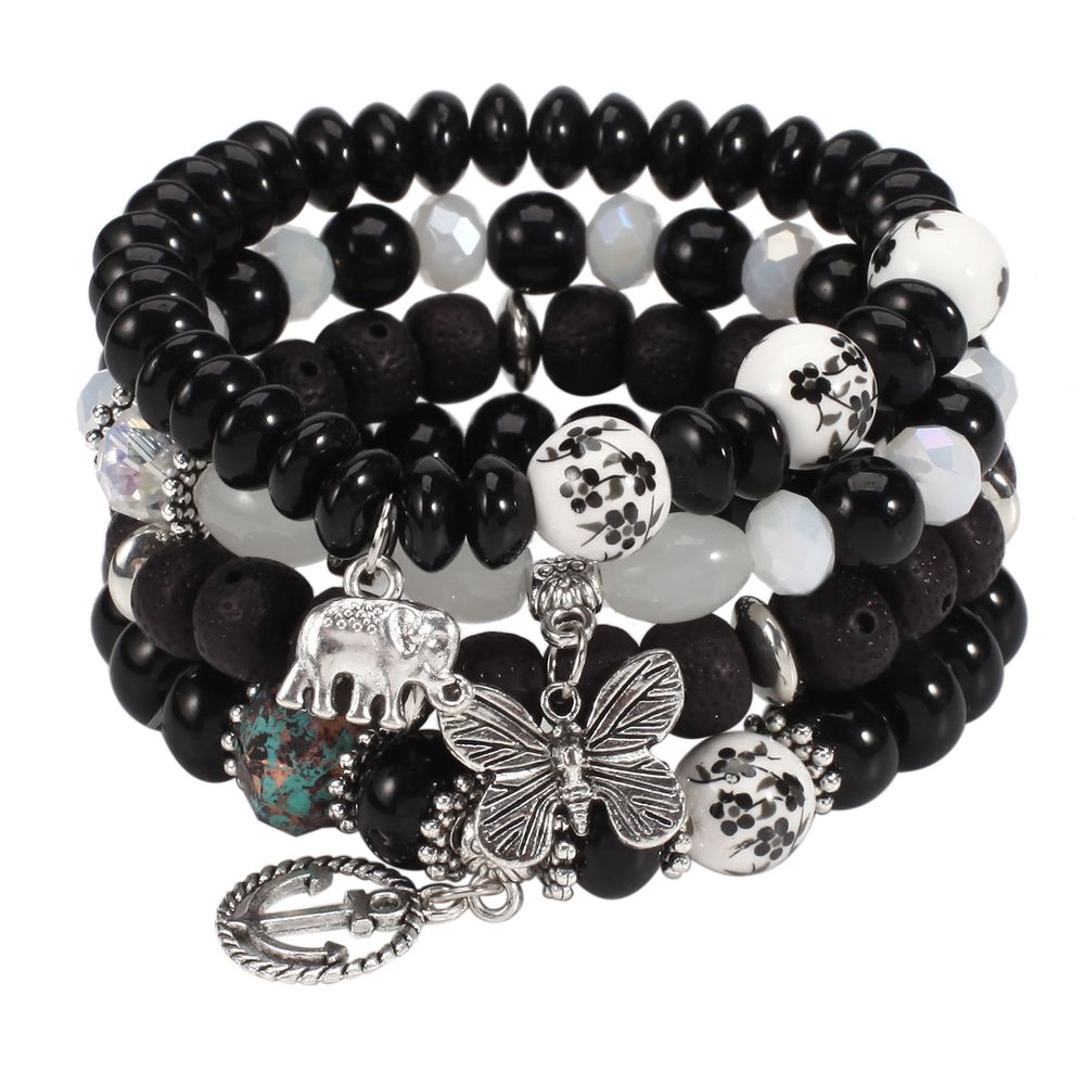 Bohemian Layered Beaded Bracelet Elefant & Anker & Schmetterling Shape Pendant Stretch & Stackable All-Match - Armband Für Unisex Sommer Strand Schmuck Accessoires