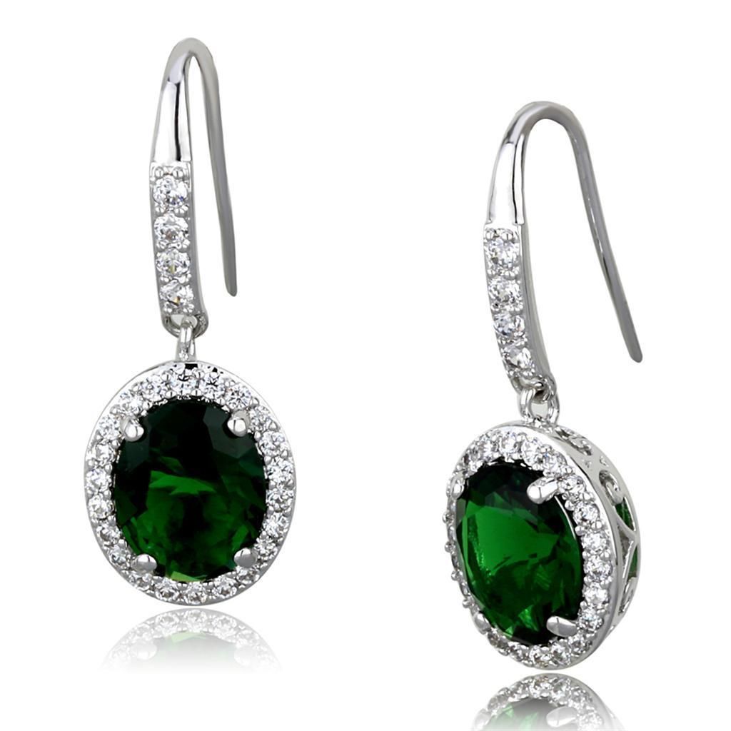 LO3769 - Rhodium-Messing - Ohrringe mit synthetischem Glas in Smaragd