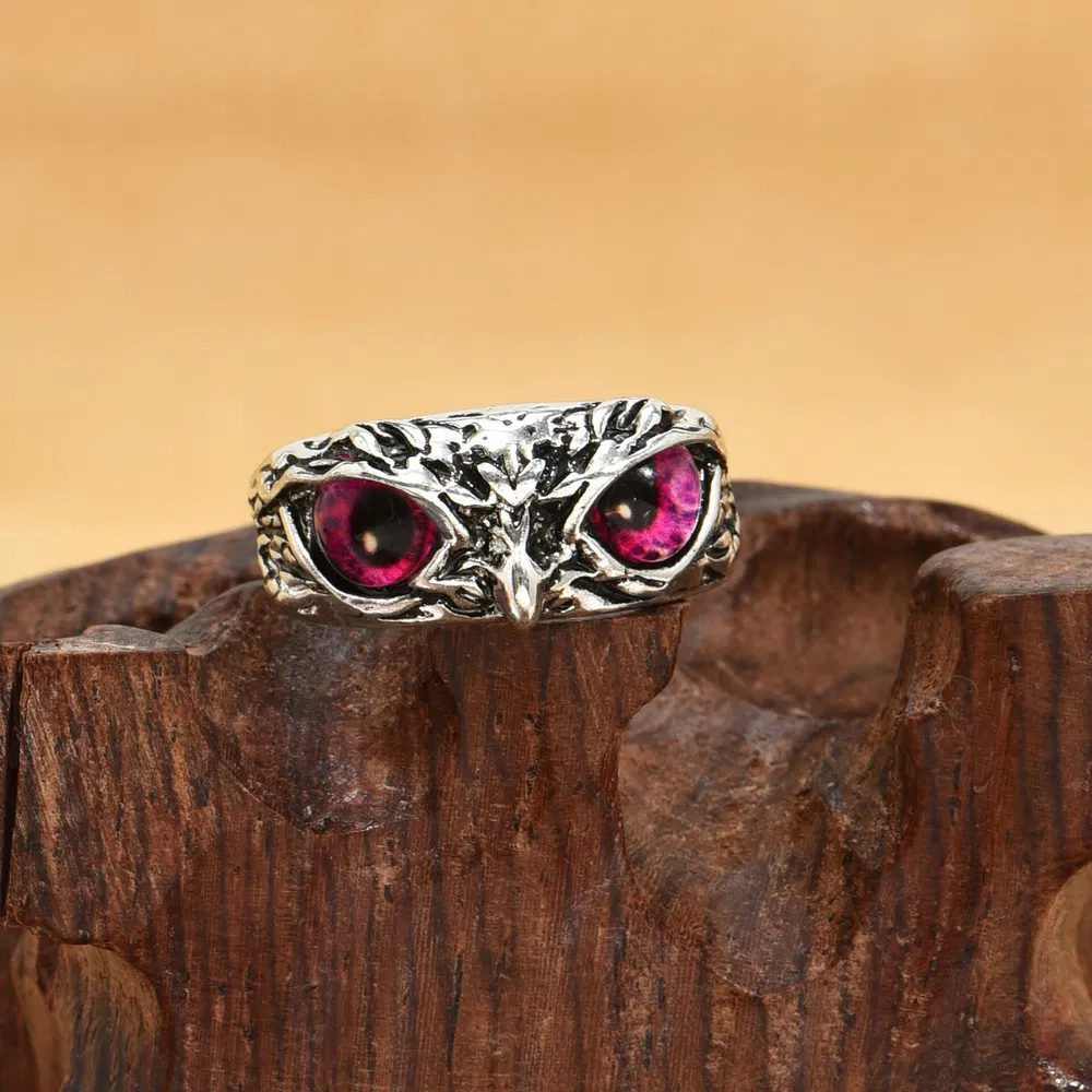 Owl Multicolor Eye Ring Vintage Open Adjustable Ringe
