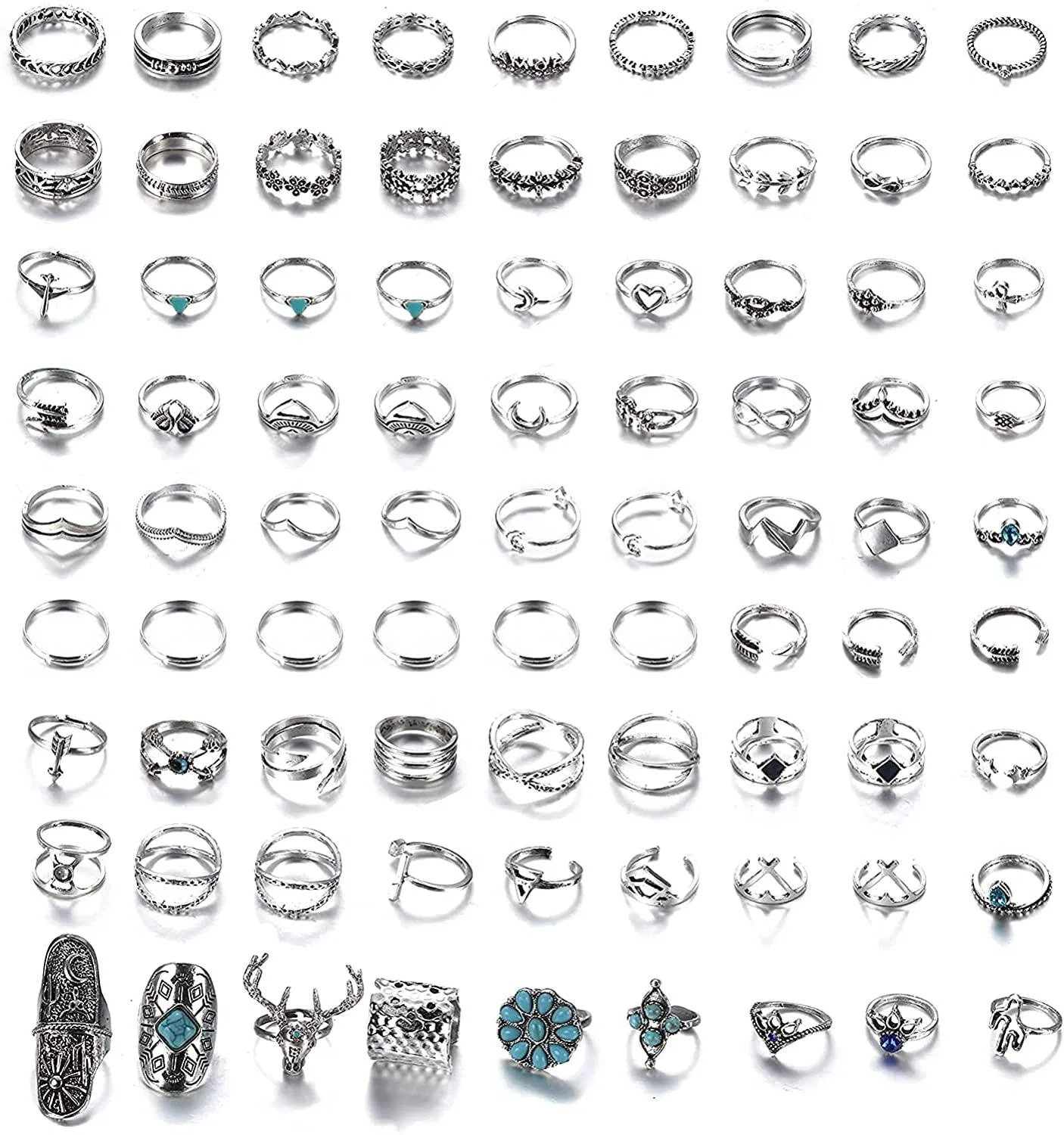 82pcs Bohemian Knuckle Vintage Ringe für Frauen Mann Mädchen Jungen Stackable Midi Mode Finger Türkis Perlen Accessoires Silber Plated Retro Ring Set