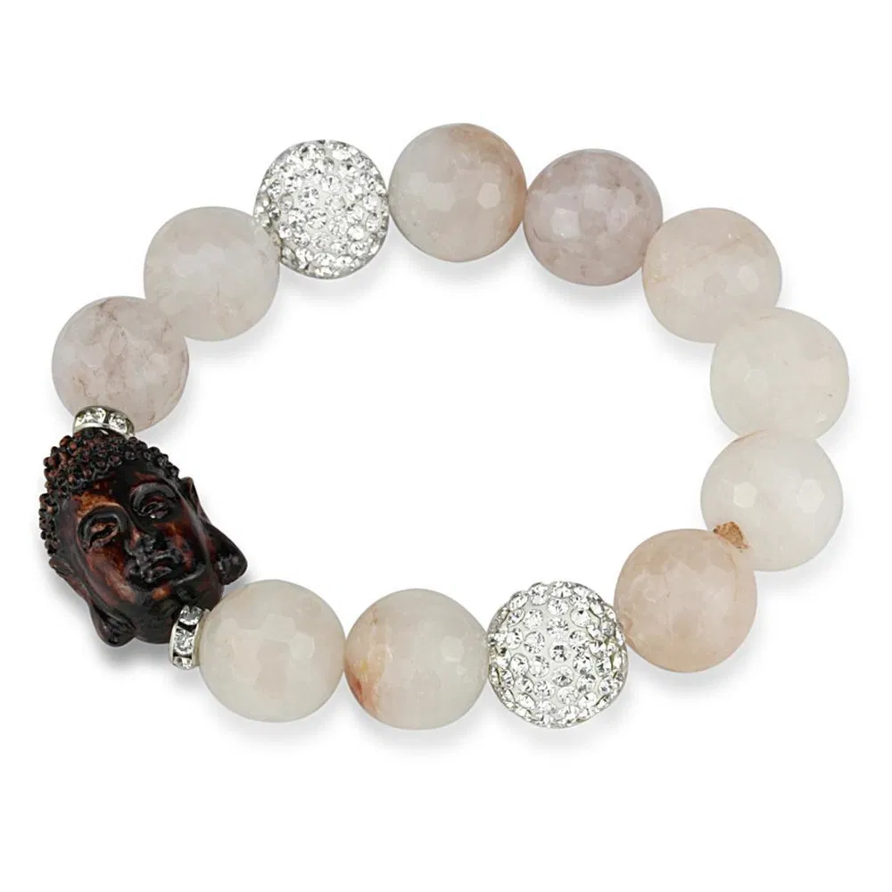 LO3779 - Rhodium Brass Armband mit synthetischem Onyx in Lichtrose
