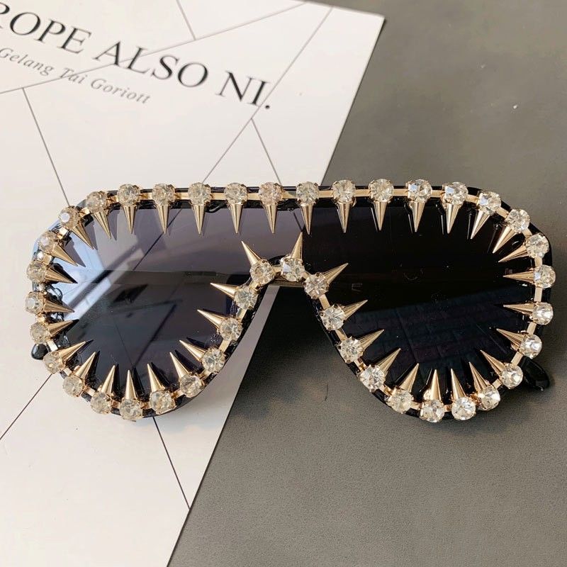 Steam Punk Diamond Oversized Sonnenbrille für Frauen Luxus