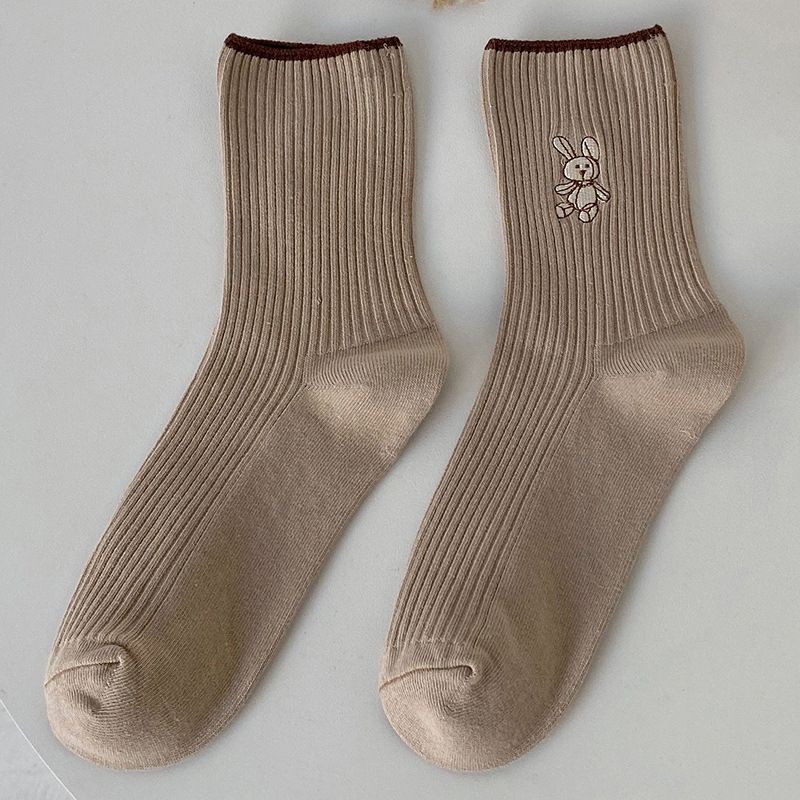6 Paare Frauen Socken 2022 neue Mode süße Baumwolle atmungsaktive Socken japanischer Stil süße Kaninchen Stickerei Casual Mädchen süße hohe Qualität