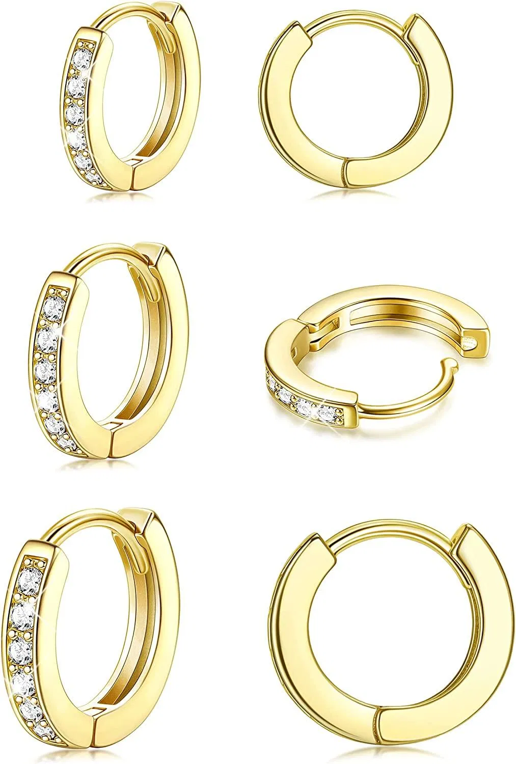 3 Paare 14K Gold Plated Sterling Silber Post Ohrringe Set Tiny Knorpel Ohrringe Cubic Zirkonia Cuff Huggie Ohrringe für Mädchen Männer Teenager