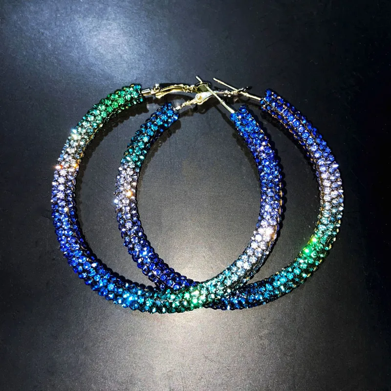 Full Diamond Gradient Big Circle Ohrringe Nachtclub Bühne Party Ohr Accessoires