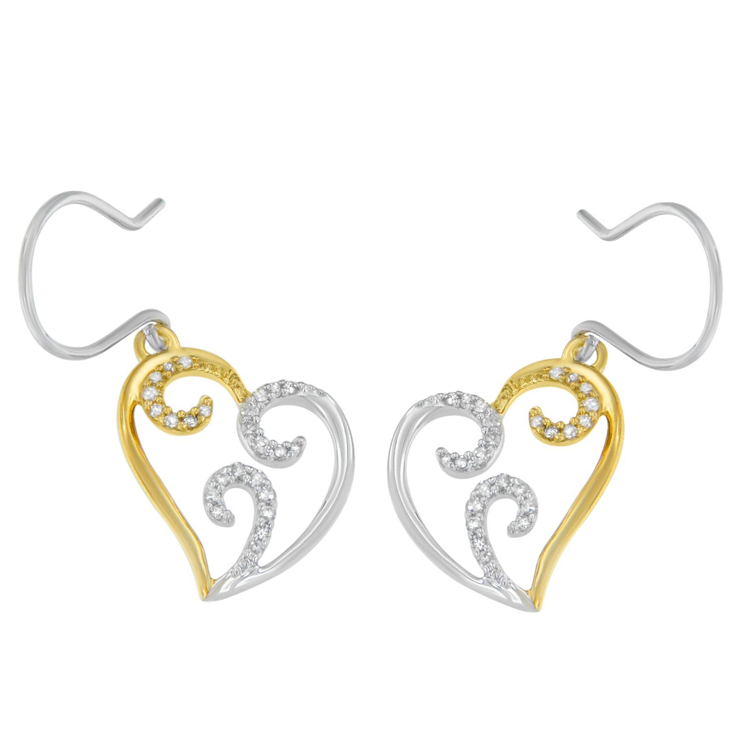 10K Gold Zwei-Ton Round Diamond Heart Dangle Ohrringe (1 / 4 cttw, I-J Farbe, I2 - I3 Klarheit)