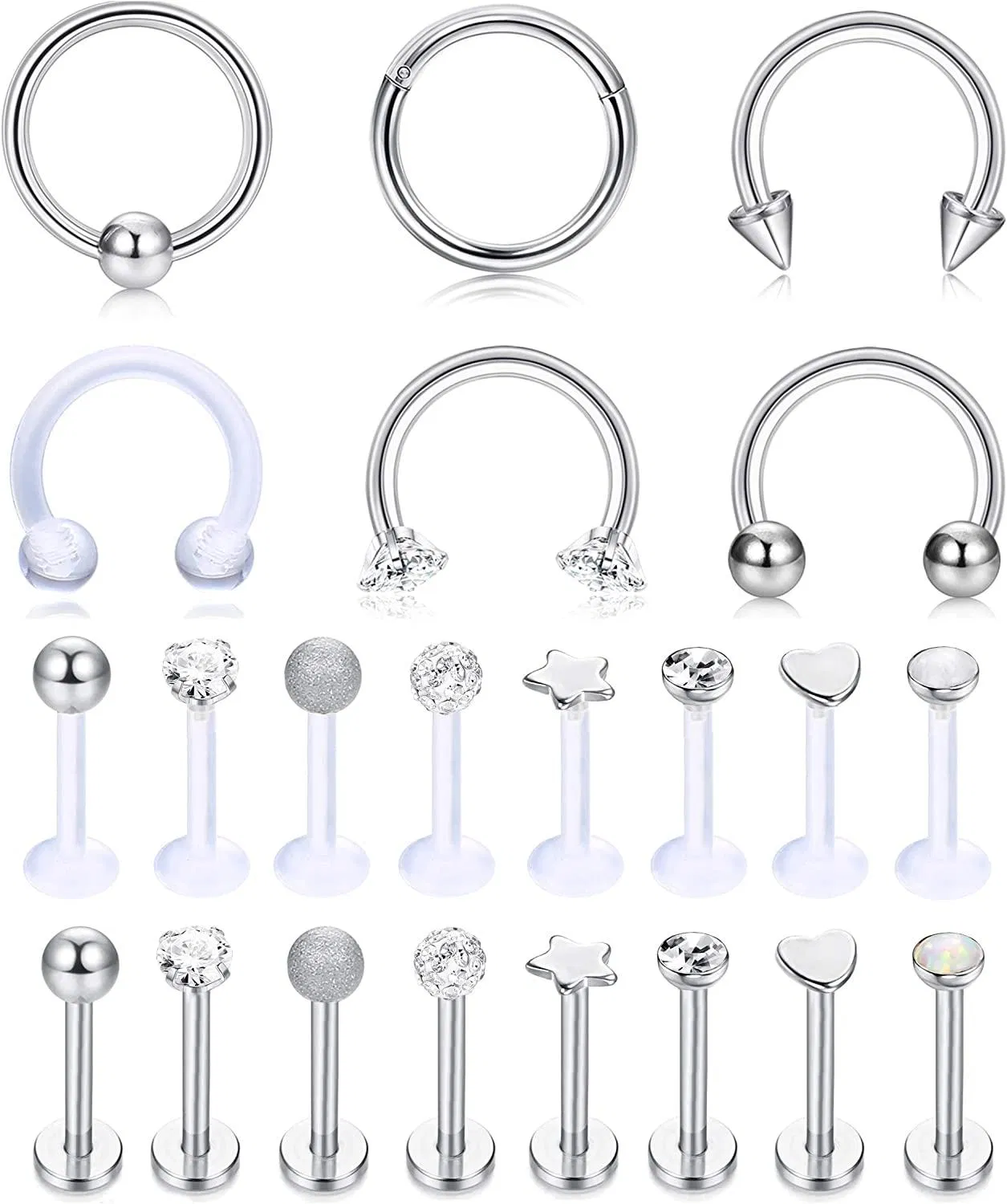 16G Septum Tragus Ohrringe Studs Hoops für Männer Frauen Edelstahl Acryl Knorpel Helix Daith Rook Ringe Bioflex Monroe Lippen Labret Piercings