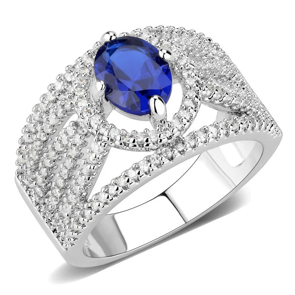 3W1567 - Rhodium-Messing - Ring mit synthetischem Spinel in London Blue
