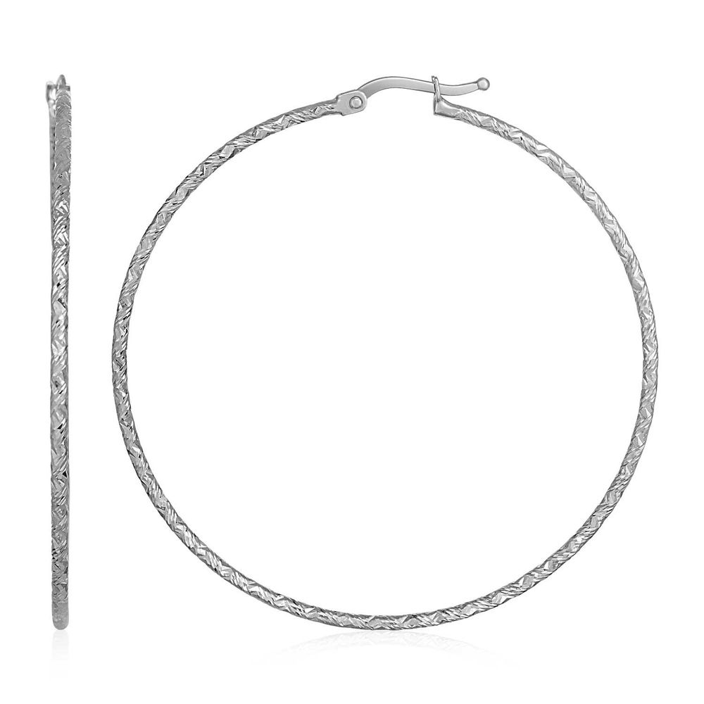 14 Karat Weißgold Große Textured Hoop Ohrringe (50mm Durchmesser) (1.5mm)