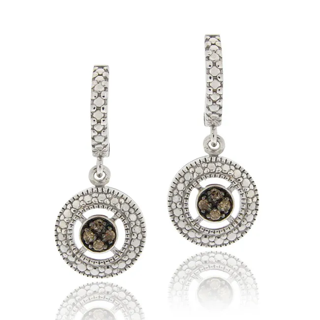 Sterling Silber 1 / 10ct TDW Champagner Diamant Round Dangle Hoop Ohrringe